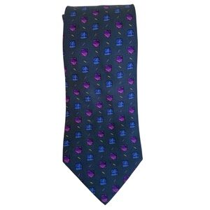 Hermes Authentic Vintage Silk Geometric Print Tie blue Purple